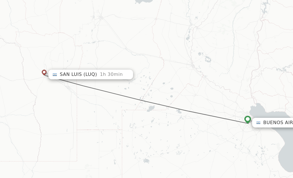 Flights from San Luis to Buenos Aires route map