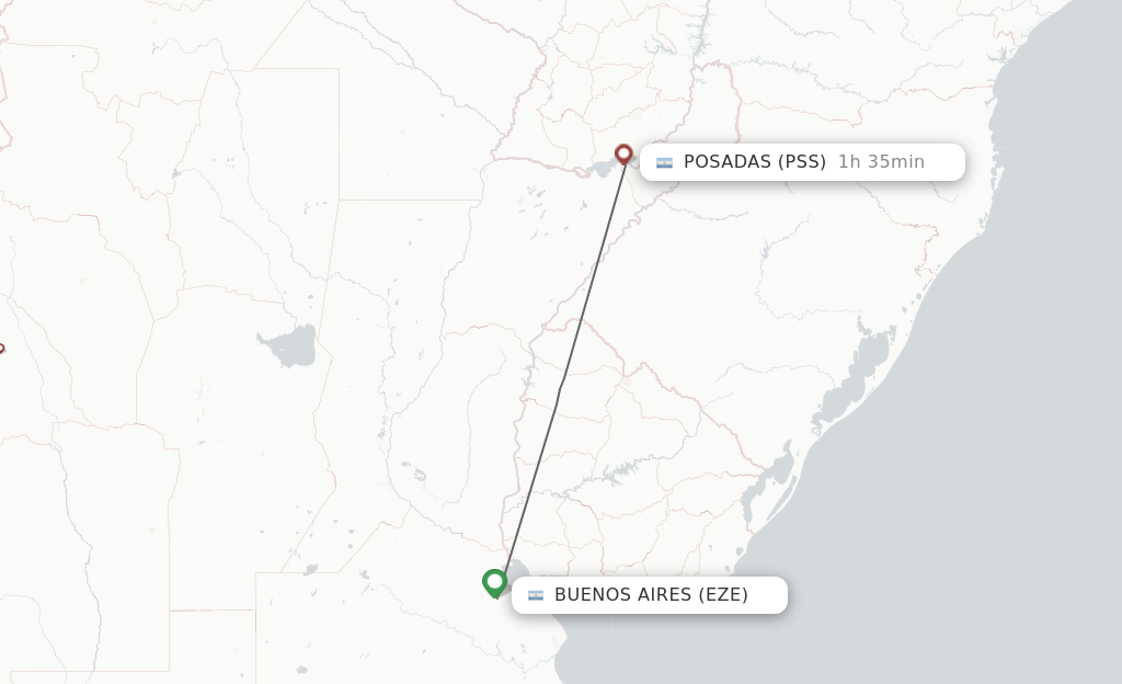 Flights from Buenos Aires to Posadas route map