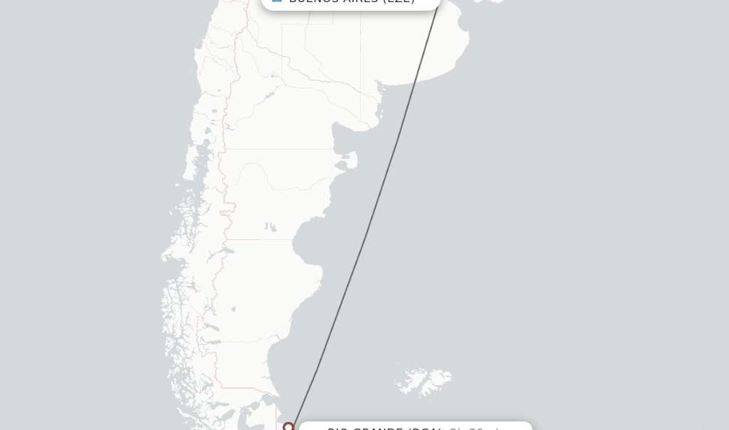Flights from Buenos Aires to Rio Grande route map