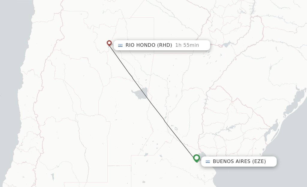 Flights from Buenos Aires to Rio Hondo route map