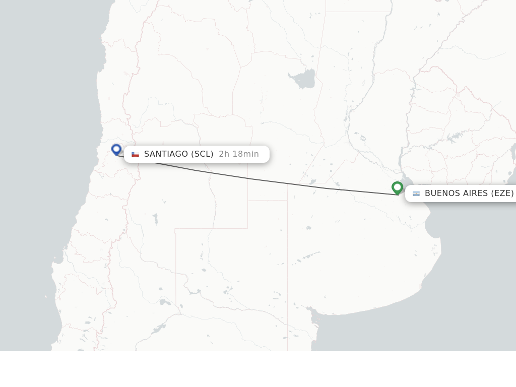 Flights from Buenos Aires to Santiago route map