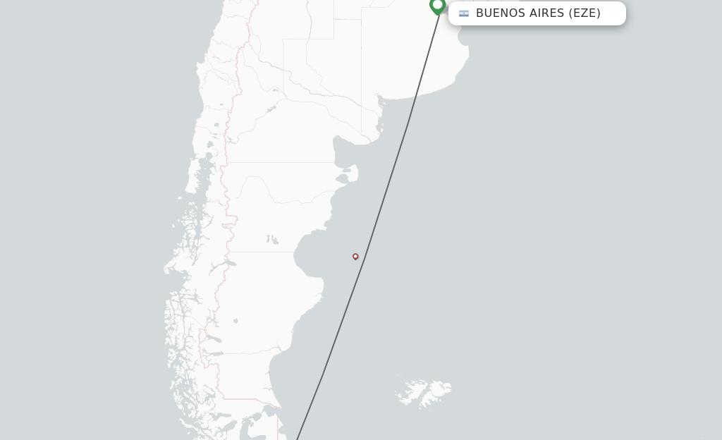 Flights from Buenos Aires to Ushuaia route map