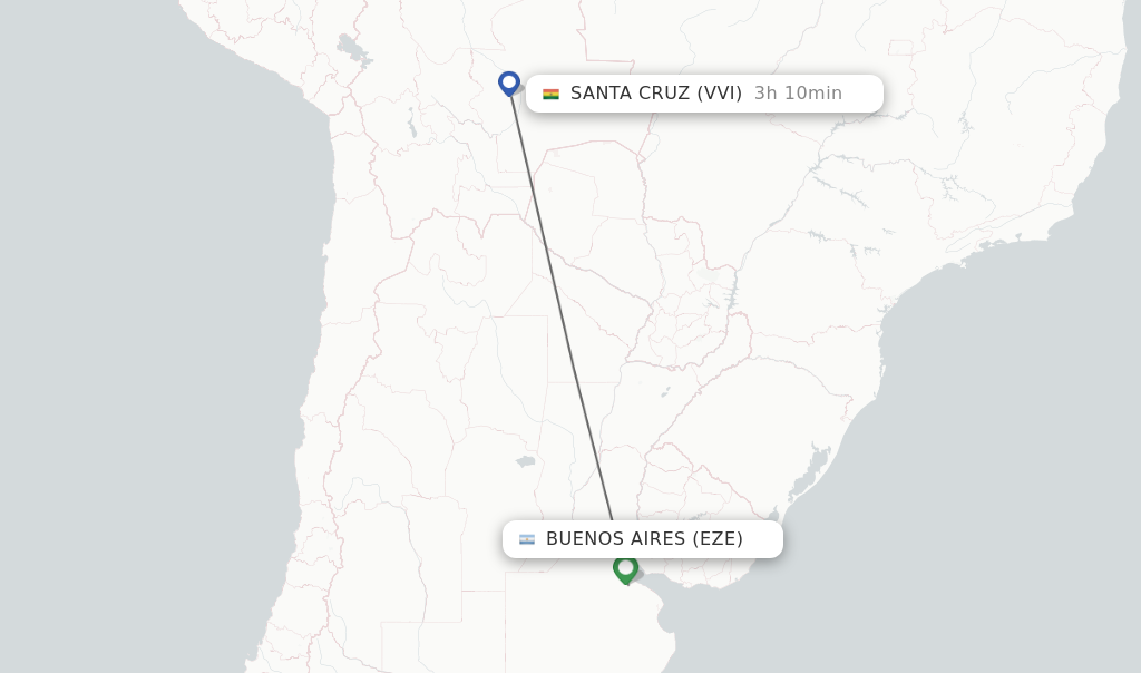 Flights from Buenos Aires to Santa Cruz route map