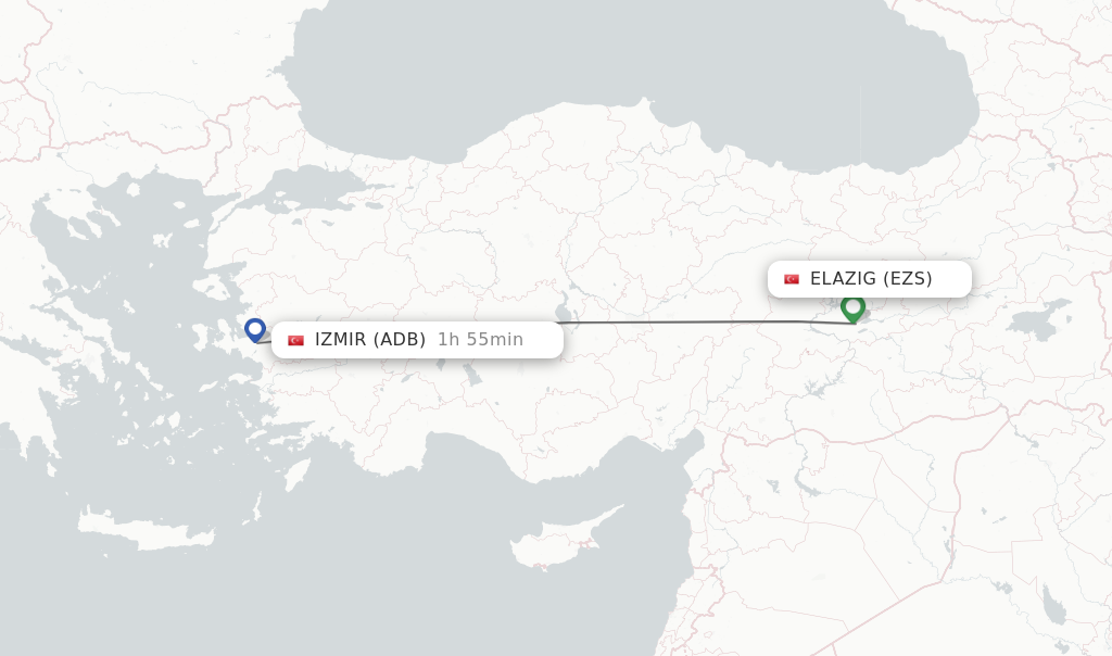 Flights from Elazig to Izmir route map