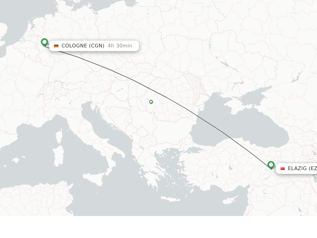 Flights from Elazig to Cologne route map