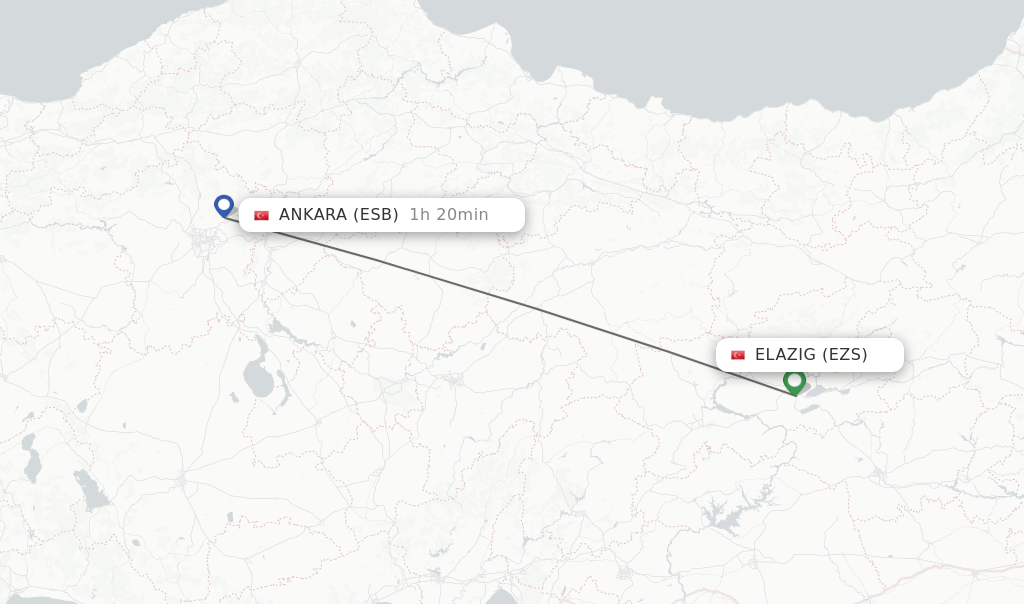 Flights from Elazig to Ankara route map
