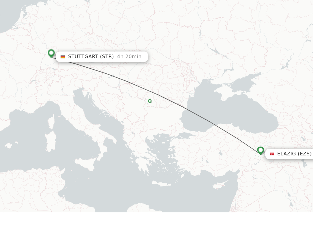 Flights from Stuttgart to Elazig route map