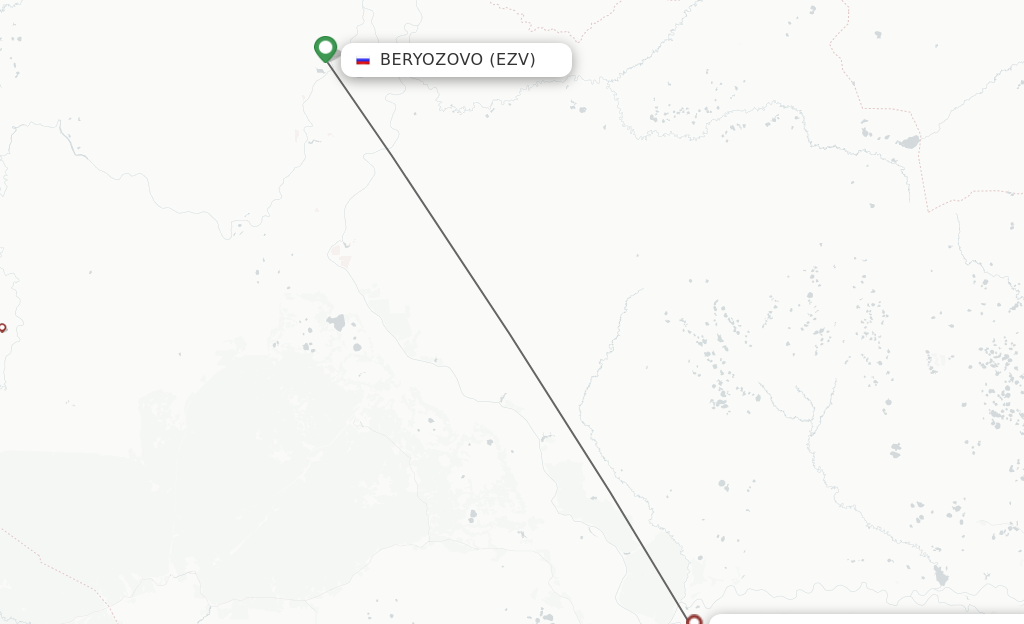 Flights from Khanty-Mansiysk to Beryozovo route map