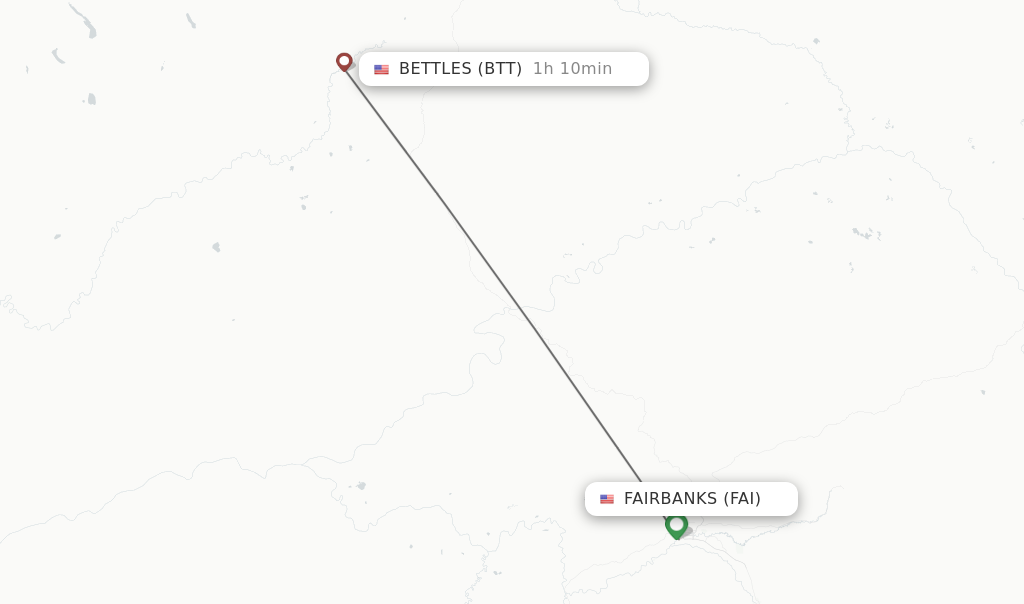 Flights from Bettles to Fairbanks route map