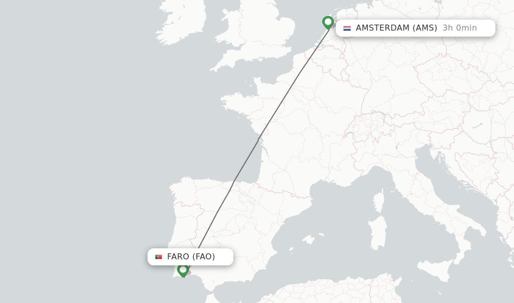 Flights from Faro to Amsterdam route map