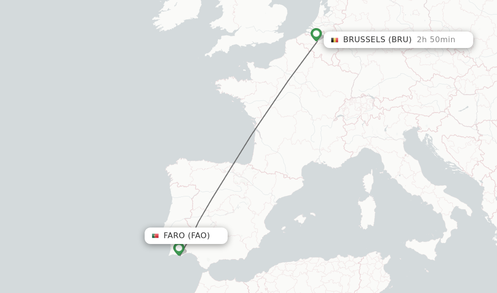 Flights from Faro to Brussels route map