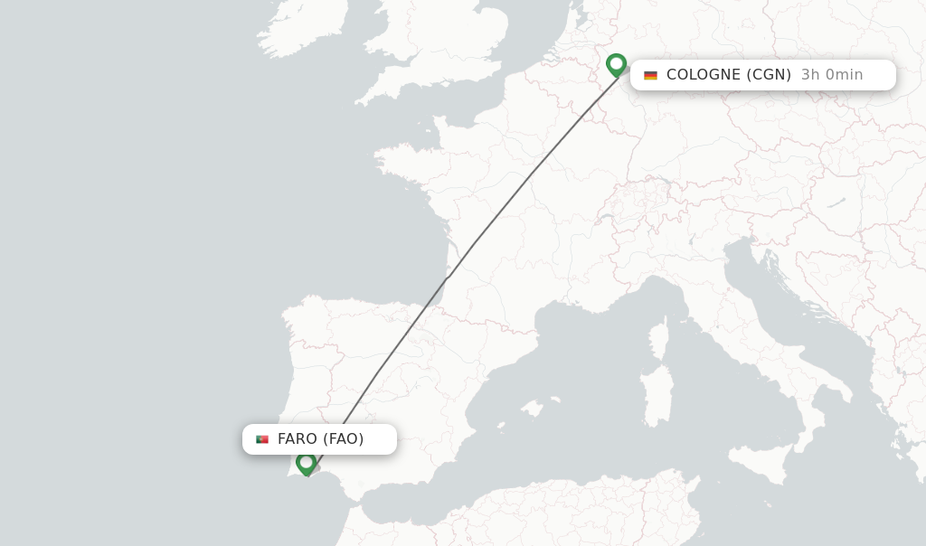 Flights from Faro to Cologne route map