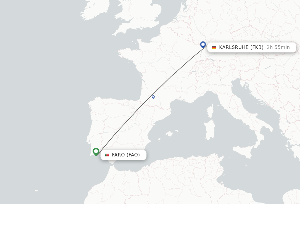 Flights from Faro to Karlsruhe/Baden-Baden route map