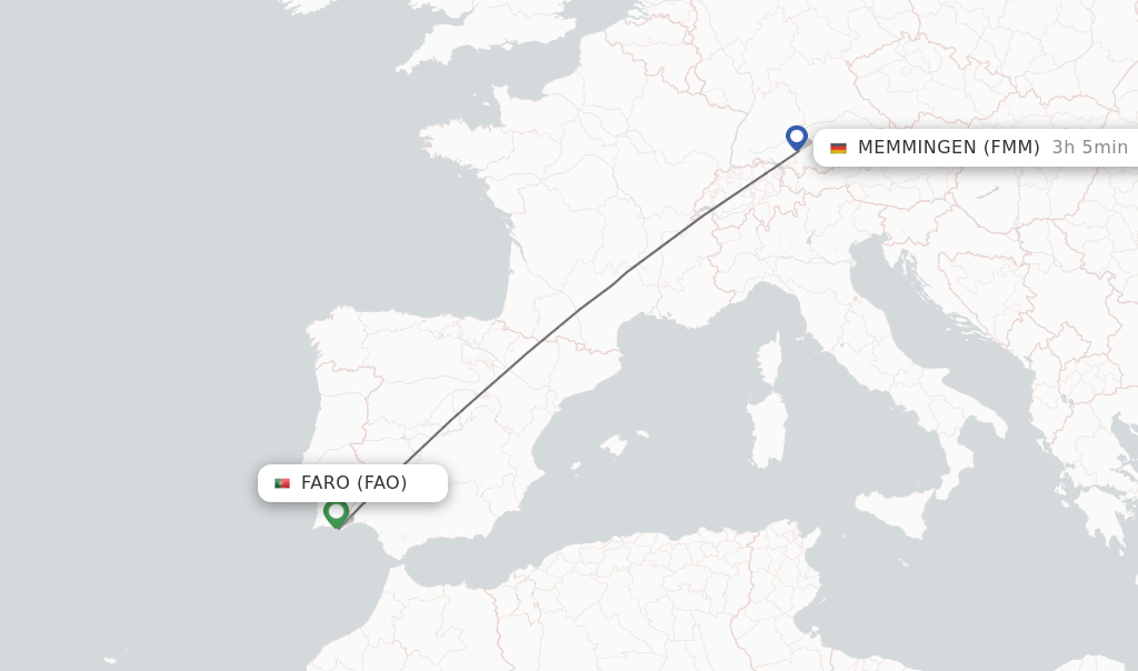 Flights from Faro to Memmingen route map