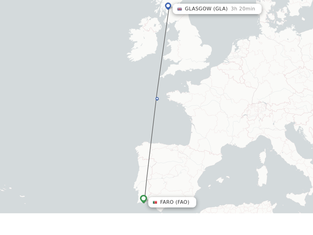 Flights from Faro to Glasgow route map