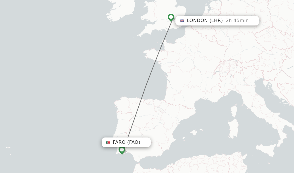 Flights from Faro to London route map