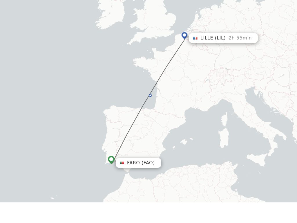 Flights from Faro to Lille route map