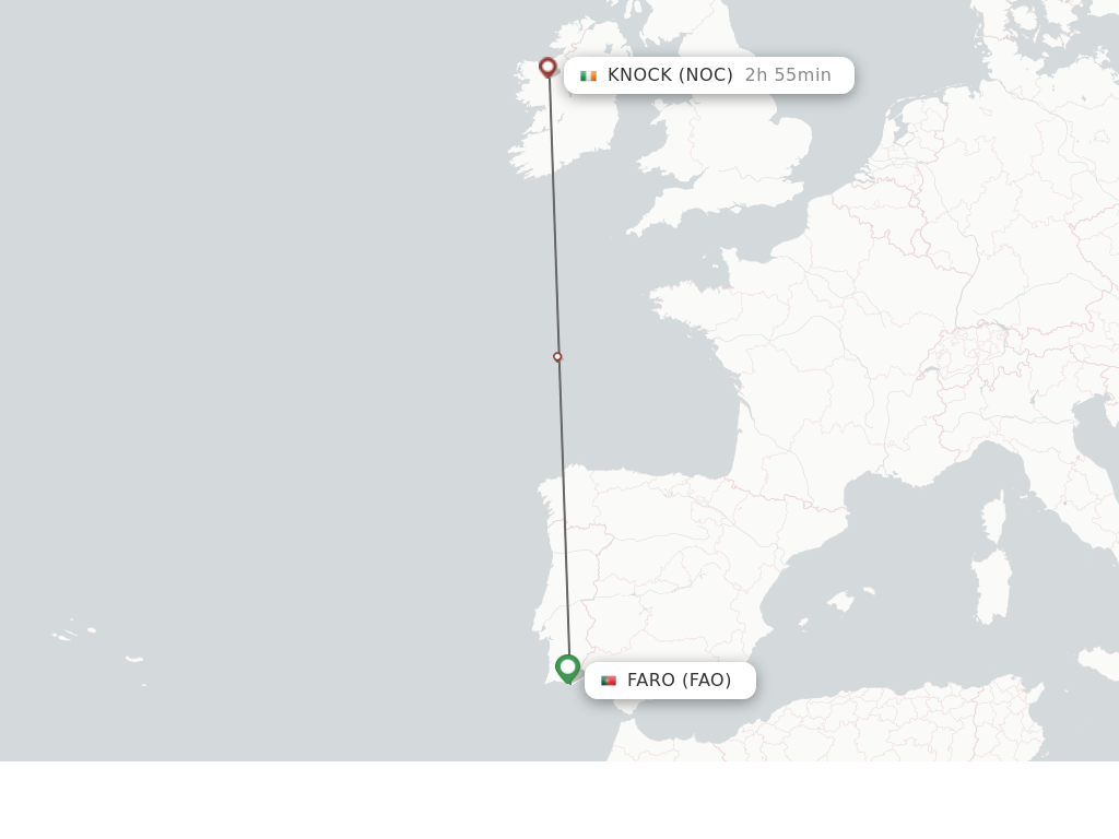 Flights from Faro to Knock route map