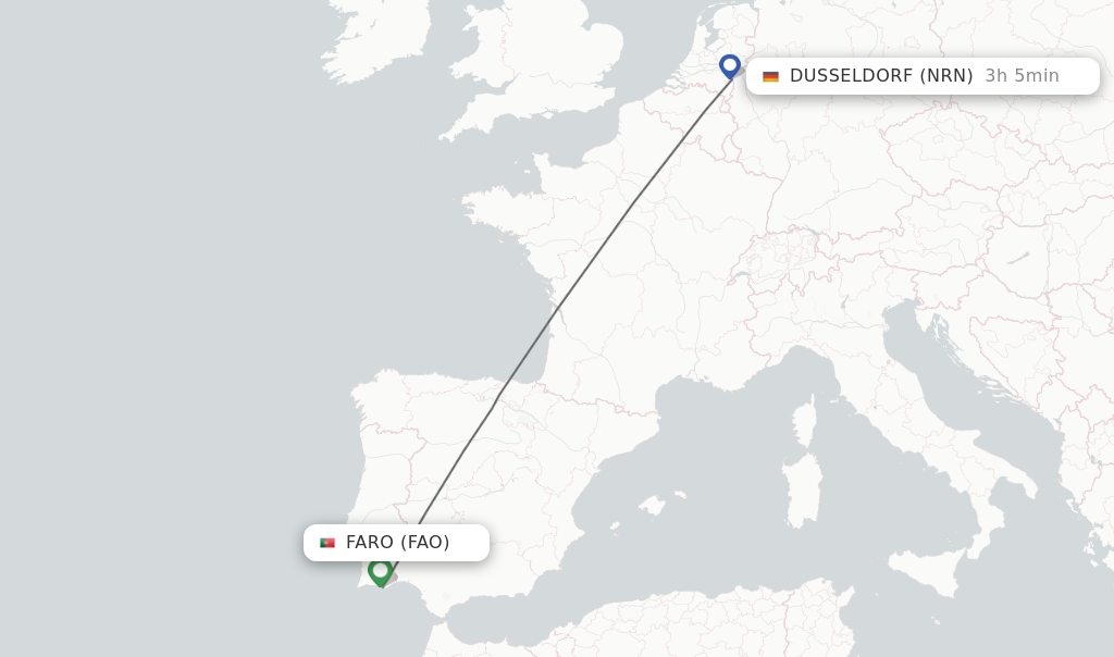 Flights from Faro to Dusseldorf route map