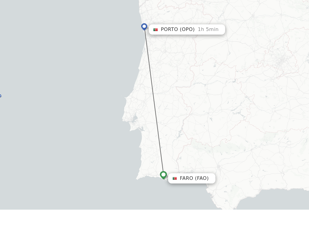Flights from Porto to Faro route map