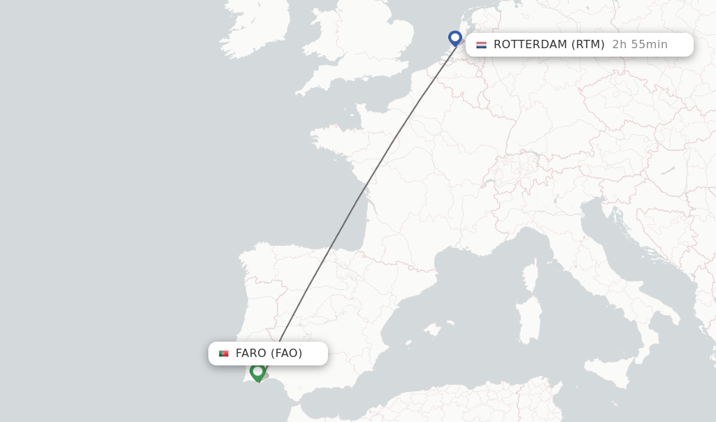 Flights from Faro to Rotterdam route map