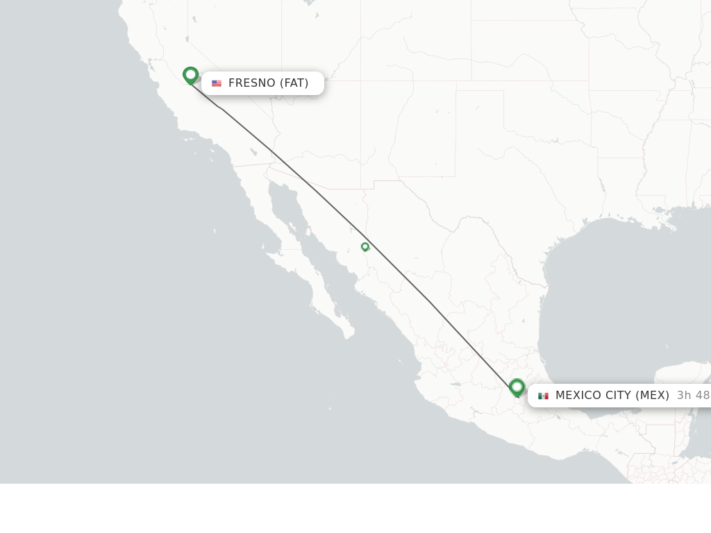 Flights from Mexico City to Fresno route map