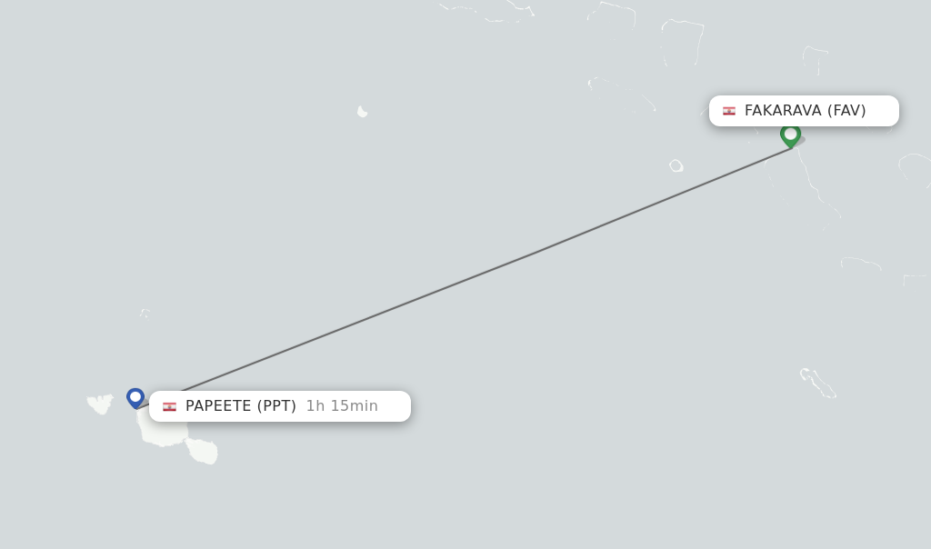 Flights from Fakarava to Papeete route map