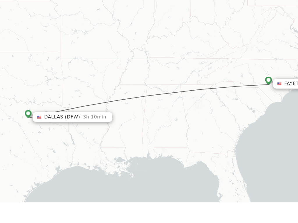 Flights from Fayetteville to Dallas route map