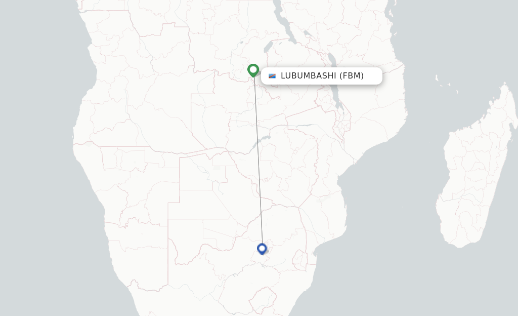 Route map with flights from Lubumbashi with Airlink