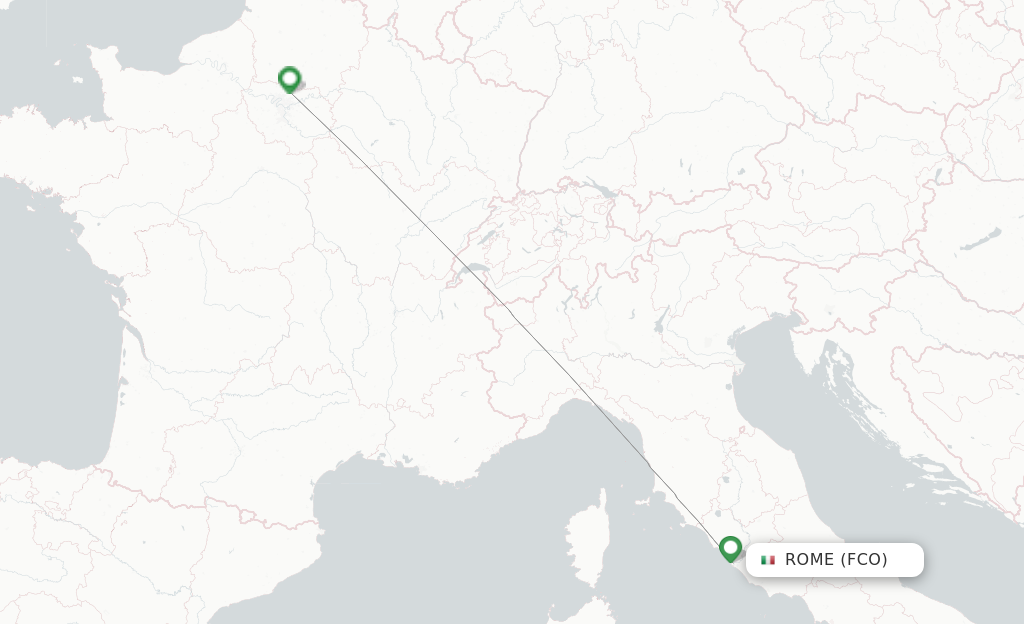 Route map with flights from Rome with Air France