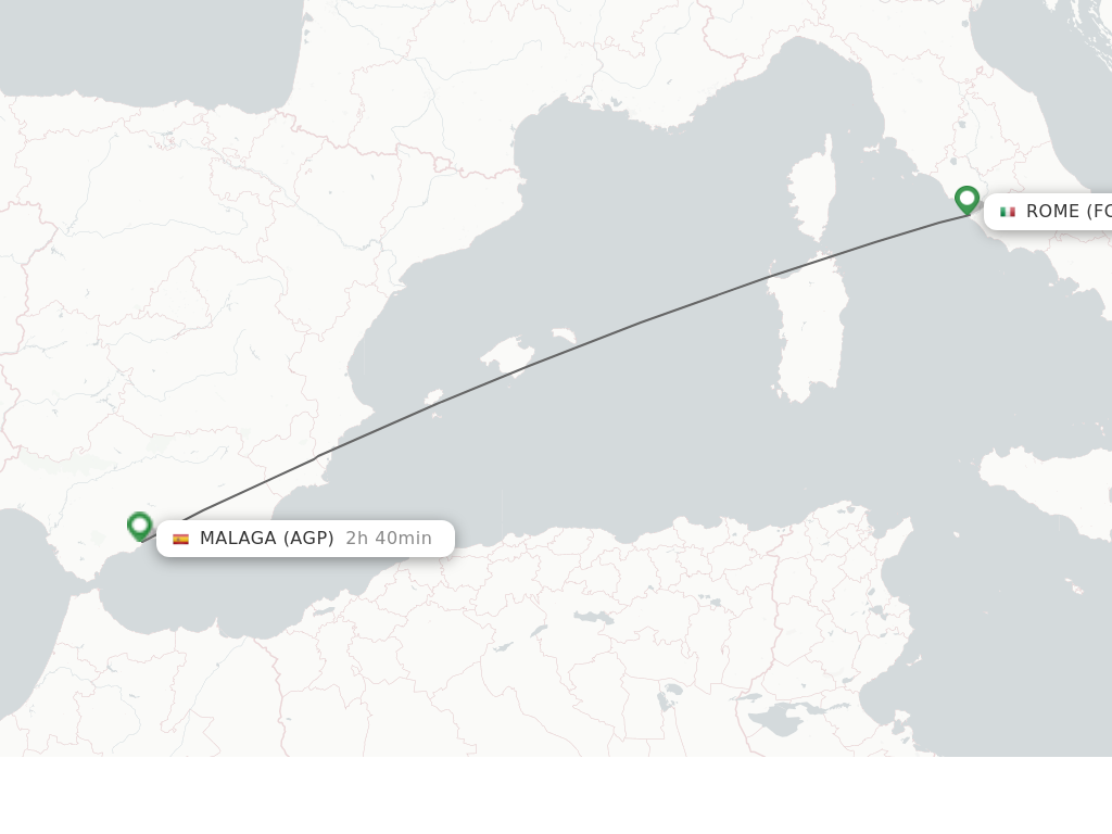 Flights from Rome to Malaga route map