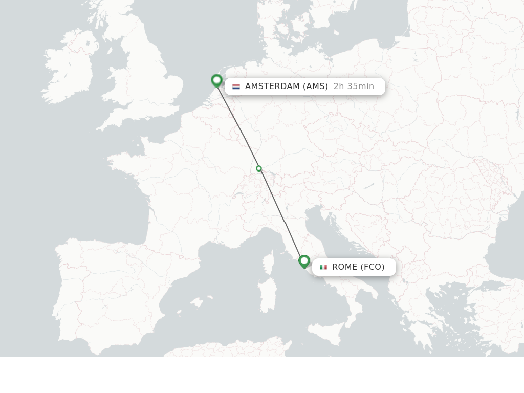 Flights from Rome to Amsterdam route map