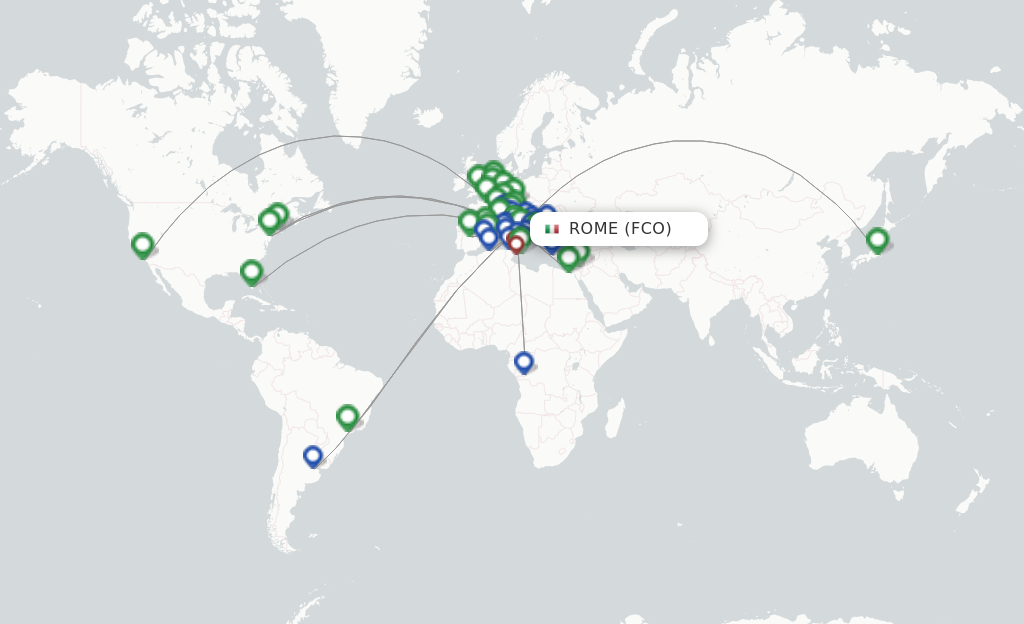 Route map with flights from Rome with Alitalia