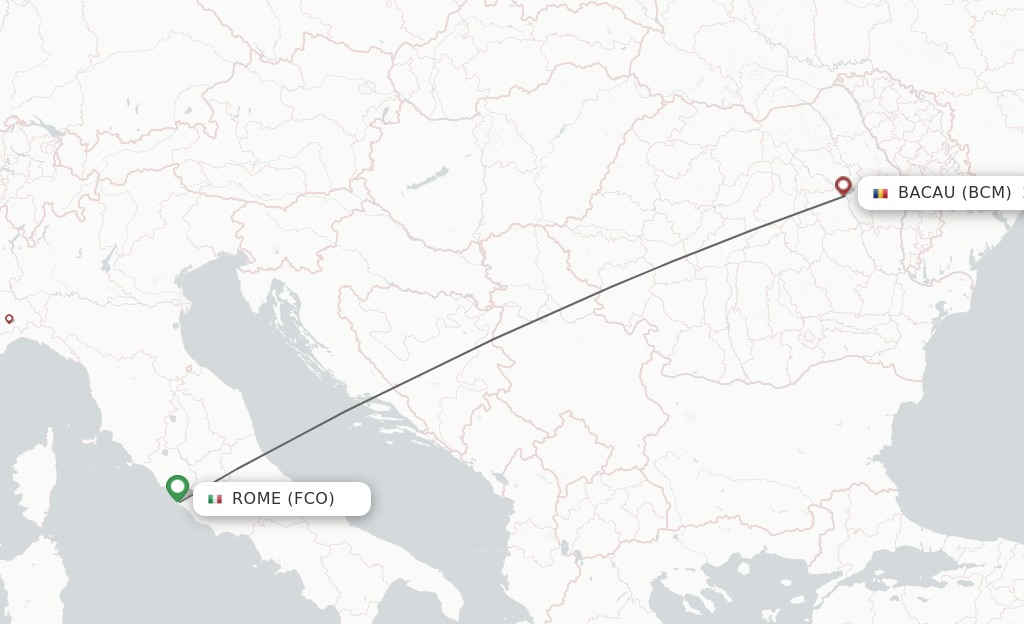Flights from Rome to Bacau route map