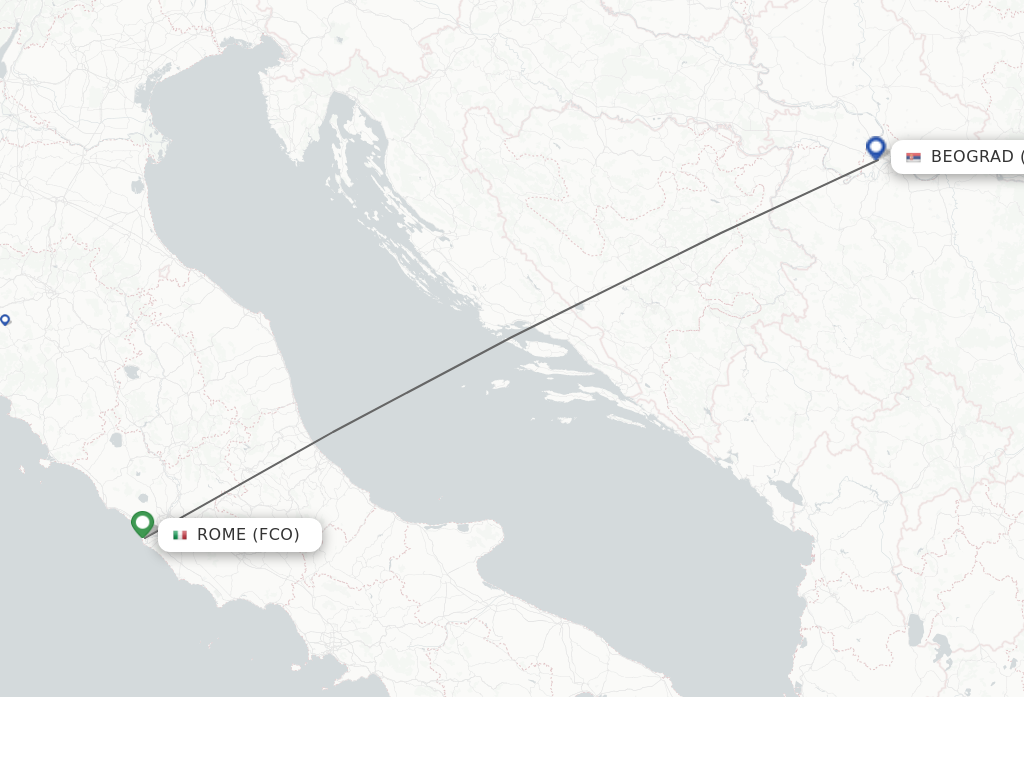 Flights from Rome to Belgrade route map