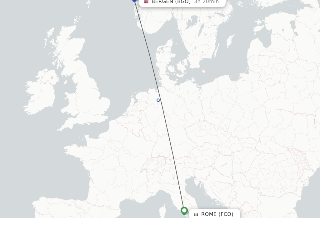 Flights from Rome to Bergen route map