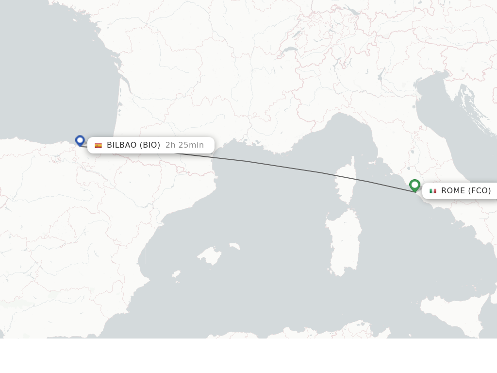 Flights from Rome to Bilbao route map