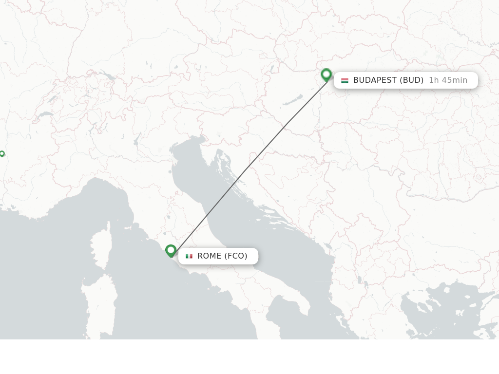 Flights from Rome to Budapest route map