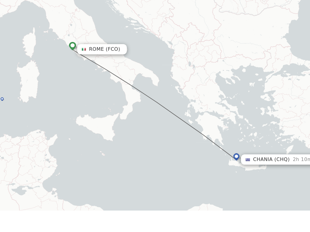 Flights from Rome to Chania route map