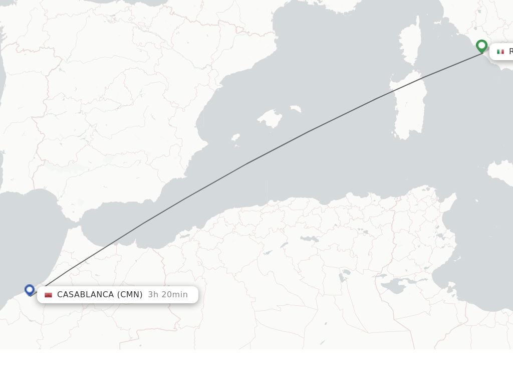 Flights from Rome to Casablanca route map