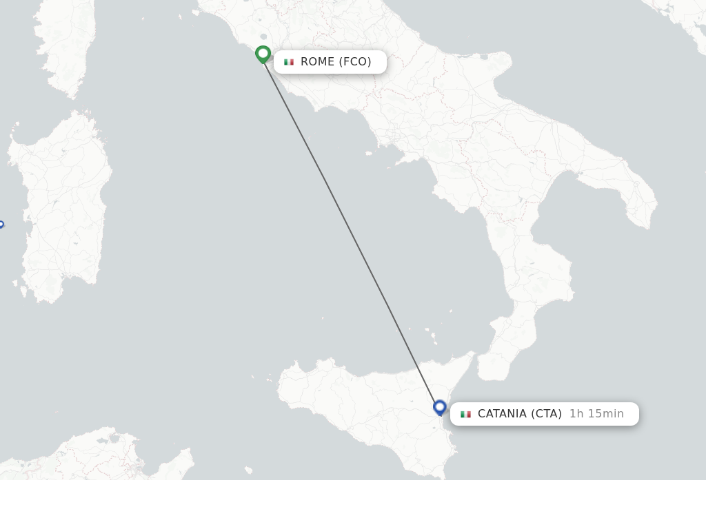 Flights from Rome to Catania route map