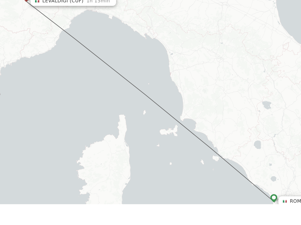 Flights from Rome to Cuneo route map