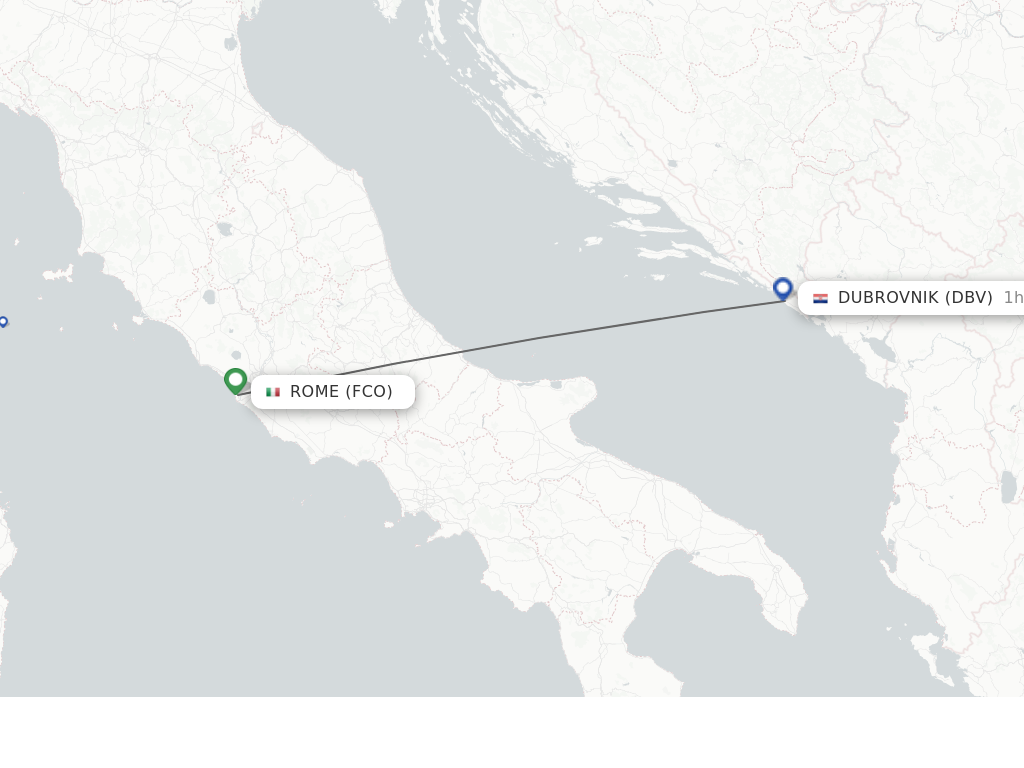 Flights from Rome to Dubrovnik route map