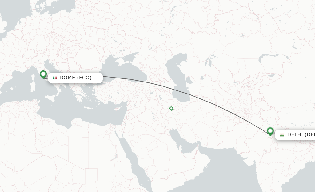 Flights from Rome to Delhi route map