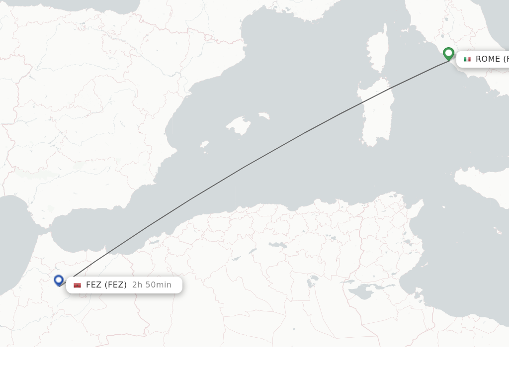 Flights from Rome to Fes route map