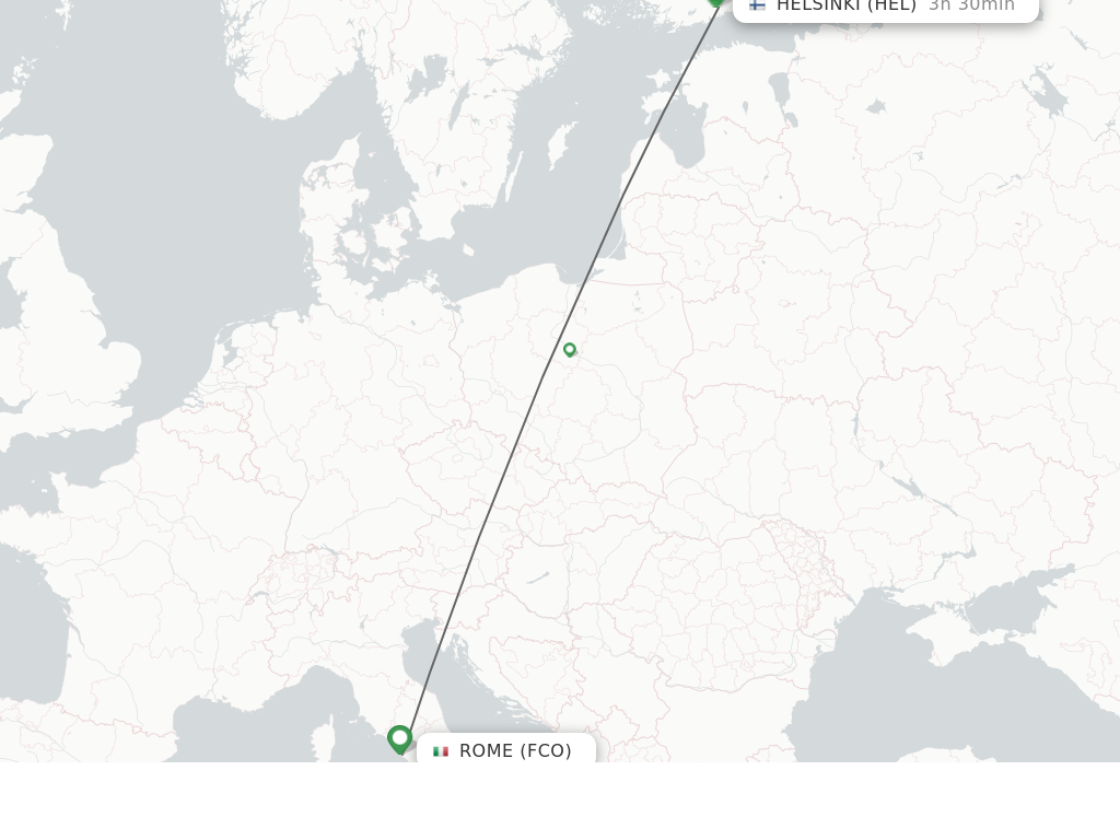 Flights from Rome to Helsinki route map