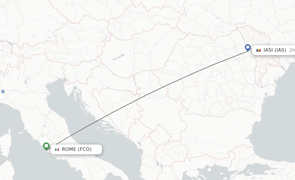 Flights from Rome to Iasi route map