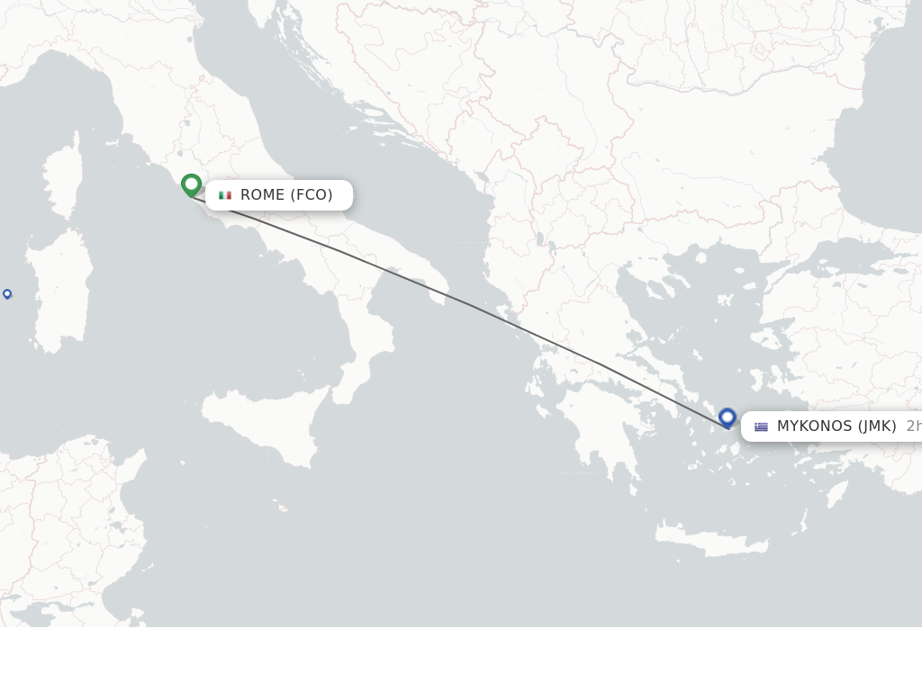 Flights from Rome to Mykonos route map