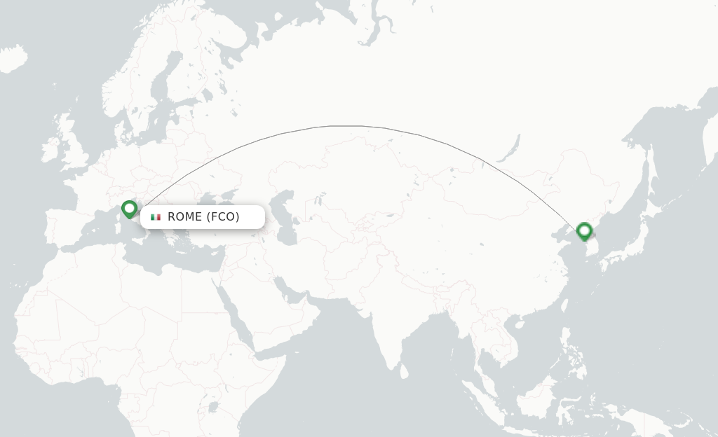Route map with flights from Rome with Korean Air
