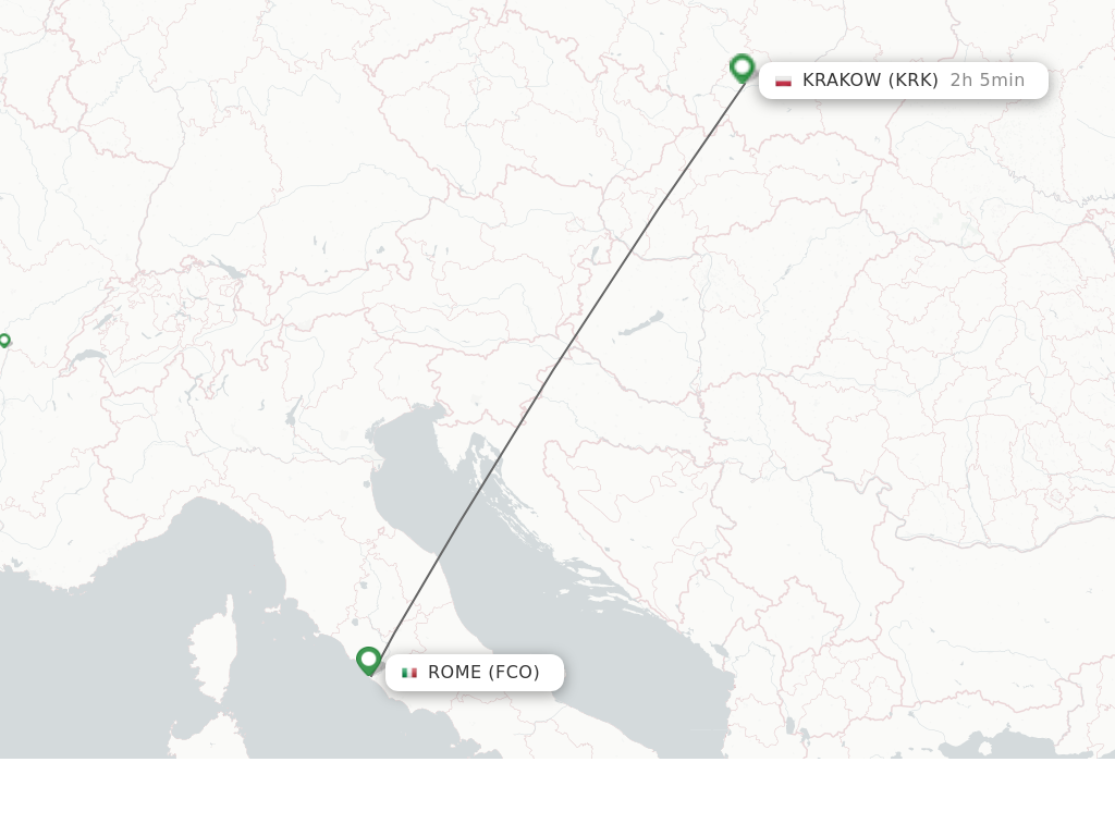 Flights from Rome to Krakow route map
